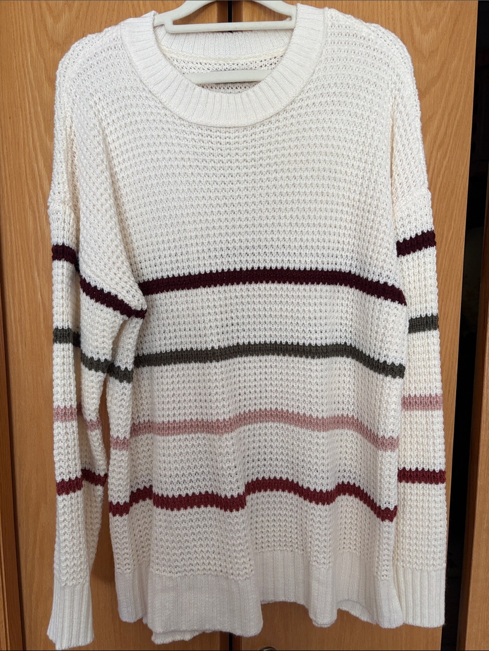 SO Women’s Cream Striped Knit Sweater - Casual Crewneck